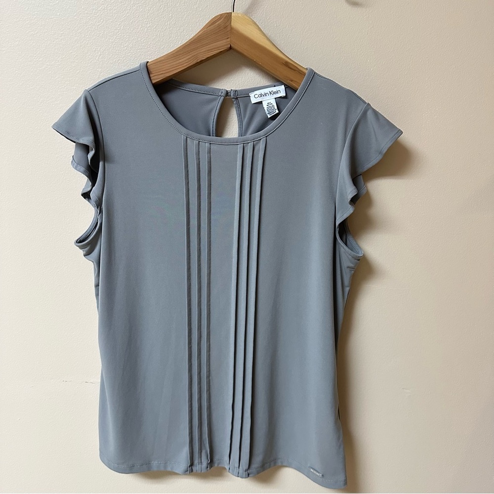 Calvin Klein Women's Gray Pleated Blouse